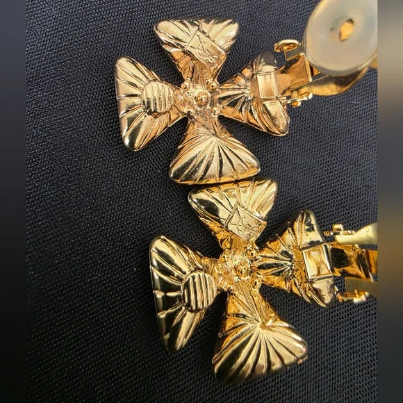 Auth YSL Yves Saint Laurent Maltese Rhinestones Blue Clip-on Earrings - Picture 4 of 5